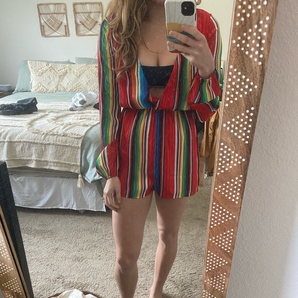 Superdown Rio Surplice Rainbow Romper, small